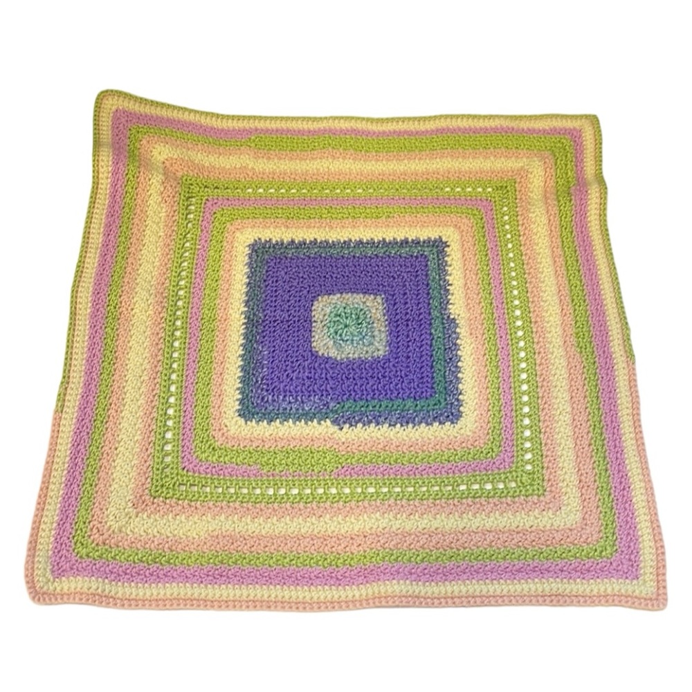 Handmade Crocket Afghan‎ Square Blanket Throw Pastels 27 inches